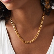 Fashion Accessories Copper Gold-Plated 4MM/6MM Three-to-One Side Necklace Figaro Necklace Couple Sty