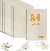 NVGVUP Plywood Poplar 3 mm, Pack of 8 A4 Wooden Panels for Crafts, Chipboard Plywood 30 x 20 cm, Ply
