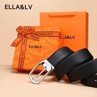 ELLA & LV Pin Buckle Belt Men's Genuine Leather Automatic Buckle Belt High-End Business Style First 