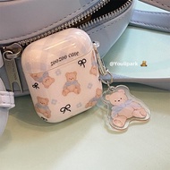 Ốp Lưng Airpods pro Dễ Thương Màu Xanh Sữa Có Nơ Hình Gấu Hoạt Hình Bằng Nhựa Mềm Chống Va Đập Chống