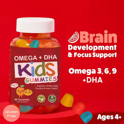 OMEGA + DHA Gummies for Kids, with Omega 3 6 9 + DHA, Vitamin C - Healthy Brain Function, Vision & H