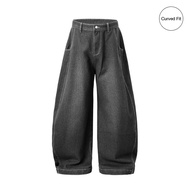 Double 7 Baggy Washed Curved Denim Jeans (Black)