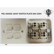 PDL 4GANG 1WAY PVC Flush Switch 6AX 250