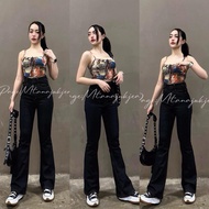 Stretch Bell-Bottom Jeans Dark Color F9