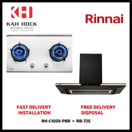 RINNAI RH-C1059-PBR CHIMNEY HOOD + RB-72S 2 BURNER STAINLESS STEEL BUILT-IN HOB BUNDLE