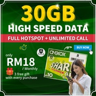 Onexox Simcard Xox Sim Card Prepaid 30GB Internet Data Unlimited Call ONE-X 18 Plan 5G 4G Simkad
