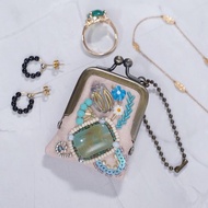 細緻珠飾刺繡零錢包 No.98 櫻花粉 × 紗布 可作項鍊包包吊飾 飾品收納盒