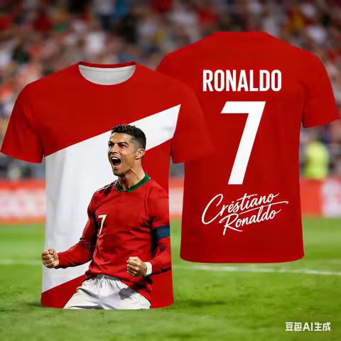 2026 Summer Fashion AI Ronaldo No.7 Ground Victory Signature Pattern 3D Children's Adult Football Tr