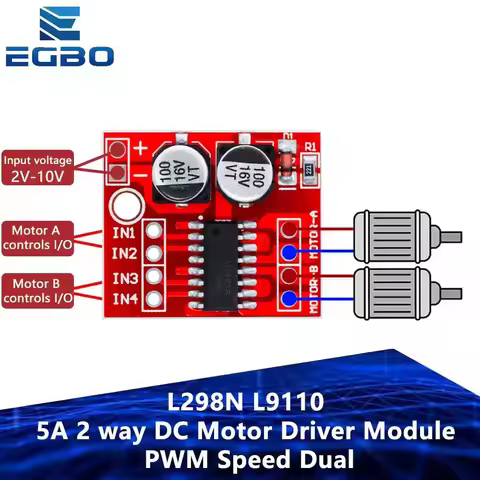 EGBO 5A 2 way DC Motor Driver Module PWM Speed Dual H-Bridge Stepper L298N L9110
