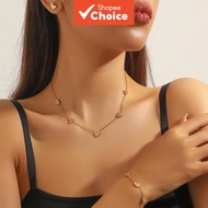 White Heart Inlay Necklace Earring Set Women Stainless Steel Cute Daily Jewelry Gift