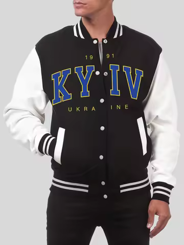 Kyiv Ukraine Letter Print Male Baseball Jersey Hip Hop Fleece Streetwear Autumn Casual Soft Clothing