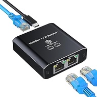 HRSDEIE Ethernet Splitter 1 to 2 Out 1000Mbps, High Speed RJ45 Gigabit Network Splitter 2 Port Network LAN Switch with Type-C Power Cable for Computer, Switch, Hub, Set-Top Box, Digital TV,Router,ADSL