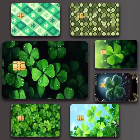 Lucky Four-Leaf Clover Pattern Poster Credit Skin Cover Card Stickers 4PCS Film Bus Pass Front Decor