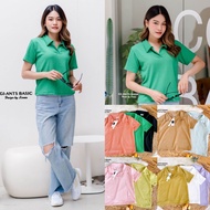 GI-ANTS-NARA​19 SHOP​🌸​เสื้อยืดคอปกสไตล์สาวเกาหลี ผ้าย่น🌸งานป้ายแท้