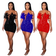 Sleeveless Sequin Feather Dress