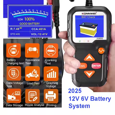 2025 Car Battery Tester for Car Motorcycle 12V 6V Battery System Analyzer 2000CCA Charging Cranking 