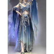 Western Regions Young Adult Exotic Wind Machine Embroidery Blue Print Fairy Suit Han Dynasty Han Ele