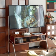 Frame Mobile TV Cabinet Floor-standing 65 Small Apartment Retro Solid Wood Shelf Silk Flower Living 