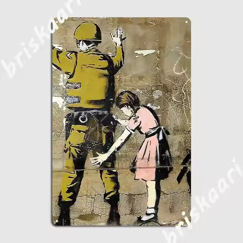 Banksy Girl Searching Soldier Metal Plaque Poster Plaques Personalized Wall Cave Club Bar Tin Sign P