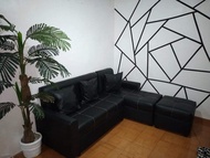 L-SHAPE SOFA BLACK LEATHER