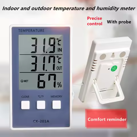 CX-201A Digital Thermometer Hygrometer Indoor Outdoor Temperature Humidity Meter C/F LCD Display Sen