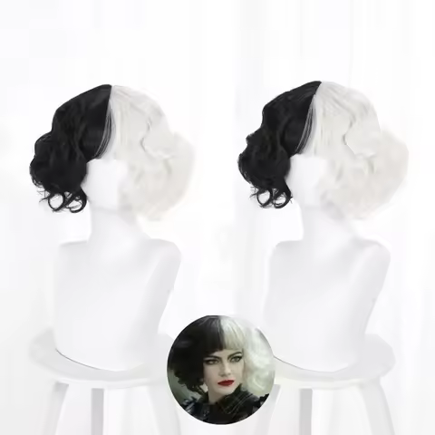Cruella De Vil Kuila Half Black Half A Hundred Small Short Curly Cos Wig for Making Wigs Danganronpa