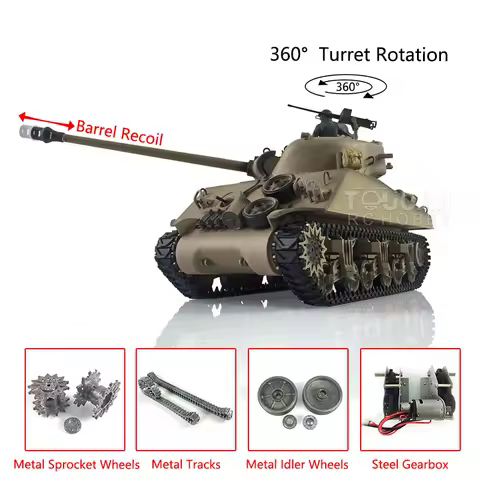 HENG LONG 1/16 7.0 Upgraded M4A3 Sherman RC Tank Barrel Recoil 360° Turret Gifts For Boys Adults Toy
