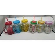 500ml colored mason jar with reusable straw bottles glass mug emboss cold drink.summer collection