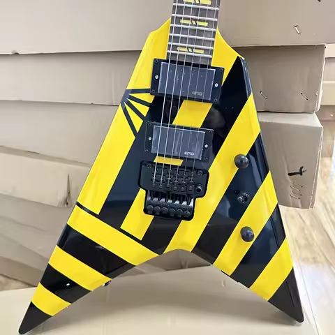 US Wylde Audio Viking ElectricGuitar Yellow Black Bullseye Stripes Mahogany Body Electric Guitar-The
