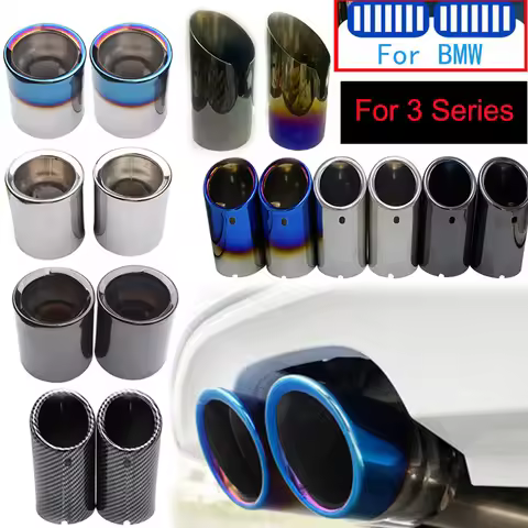 2Pcs Carbon Car Exhaust Rear Muffler Tail Tip End Pipe Cover For BMW Series 3 E30 E36 E46 E90 E91 E9