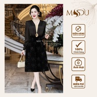 Designed Dress MDU4677 Highlights Golden Waist Belt Creates a Delicate Flattering Effect from MDU