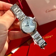 💜CARTIER卡地亞 藍氣球系列 自動機械機芯 30防水 女款 手錶 33mm 藍色錶盤 精鋼錶殼 精鋼錶帶(貨號：n1jth9)
