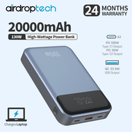 AIRDROPTECH 130W Laptop Power Bank PD 100W Fast Charging Portable Charger Powerbank for Dell Lenovo HP MacBook Air Samsung S23 iPhone 15 14 13 Pro Max for Pixel iPad Xiaomi Huawei Mobile Phones GAN Power Adapter