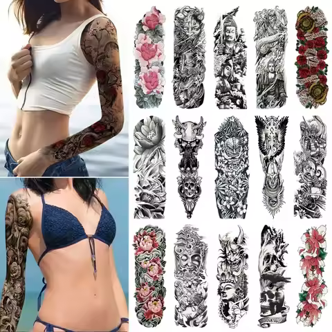 Large Arm sleeve Tattoo Waterproof temporary tattoo Sticker Skull Angel rose lotus Men Full Flower T