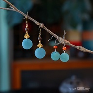 Blue Stud Earrings Natural Jade Inlaid s925 Water Crown Simple Nothing Ladies Natural Gold-Plated Ea