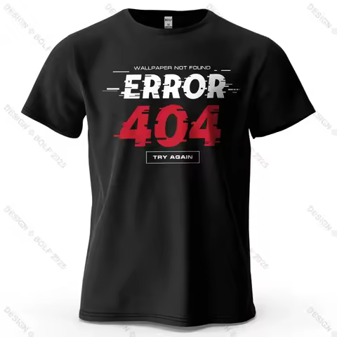 Error 404 Wallpaper Not Found Printed Men's T-Shirt 100% Cotton Oversized Glitch Art Graphic Tees fo