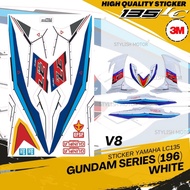 Stripe Yamaha Lc 135 V8 [ 3M Sticker ] LC135 Gundam Series (196) White Motorcycle Sticker High Quali