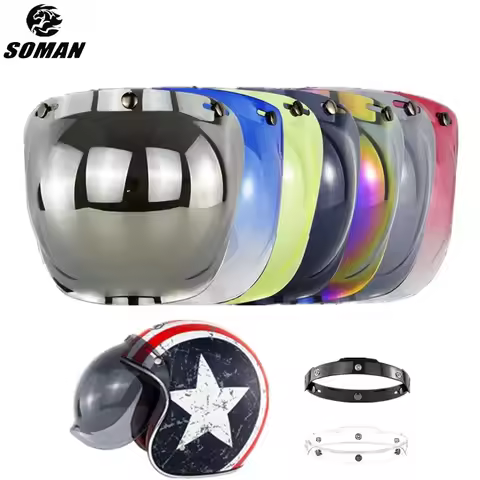 SOMAN Universal Open Face 3/4 Helmet Visor Bubble Flip Up Motorcycles Windshield Capacete Lens Vinta