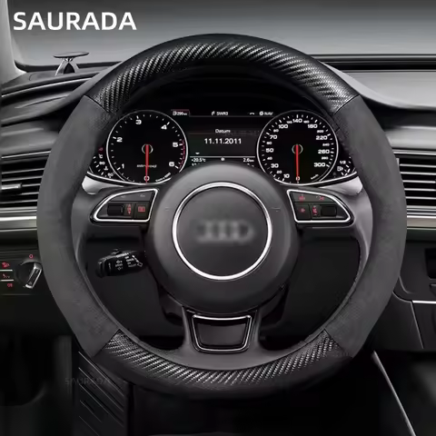 For Audi Car Steering Wheel Cover 38cm Genuine Leather Carbon Fiber Fit A1 A2 A3 A4 A5 A6 A7 A8 S3 Q