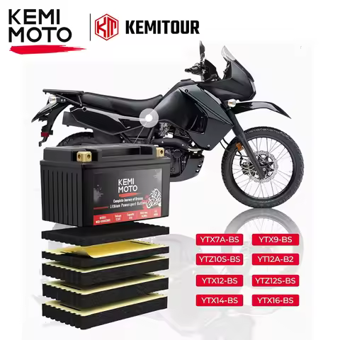 KEMIMOTO 12V 2.5Ah/4Ah/6Ah LiFePO4 Motorcycle Battery Pre-Charged Powersports Battery Universal For 