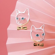 貓咪誇張大耳環 原創金色蝴蝶結耳墜 925銀鏤空貓頭領結耳墜