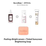 Guruglow 4PCS Peeling Serum + Brightening Serum + Brightening Soap + 377+577 Tinted Sunscreen Whiten