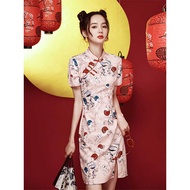 ปรับปรุง Cheongsam กี่เพ้าจีน ย่อหน้าสั้น สามารถสวมใส่ได้ทุกวัน ภาษาจีน เสื้อแขนสั้นเซ็กซี่ เน้นรูปร