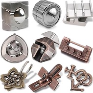 Wettarn 9 Pcs Metal Brain Teaser Puzzles Teaser 3D Steel Puzzle for Adults Unlock Interlocking Games