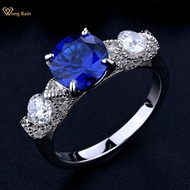 Wong Rain Vintage 925 Sterling Silver Sapphire Created Moissanite Gemstone Wedding Engagement Women Ring Fine Jewelry Wholesale