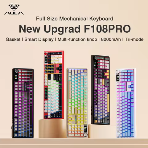 AULA F108pro Wireless Bluetooth Keyboard Macro Gaming keyboard Gasket Hot-swap Full Size Keyboard wi