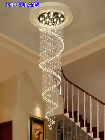 Modern K9 Large LED Spiral Living Room Crystal Chandeliers Lighting Fixture For Staircase Stair Lamp