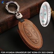 NOBELJIAOO Car Key Case Leather Car Smart Romote Key Fob Cover Accessories Protection for Hyundai Grandeur GN7 Kona Ev 2023 IONIQ6 T9X8