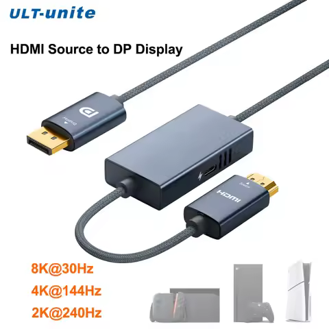 Active HDMI to DisplayPort Cable 8K30Hz, Unidirectional 4K144Hz HDMI Source to DP Display 2K240Hz Ca