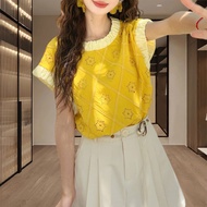 Shalldoer | Dopamine Yellow Diamond Lace Sleeveless Shirt